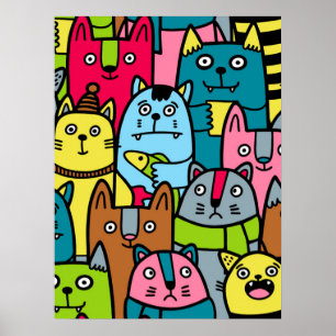 Cat and kittens poster