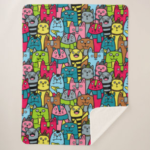 Cat and kittens sherpa blanket