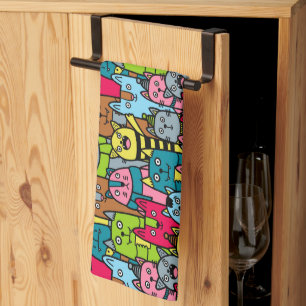 Cat and kittens tea towel