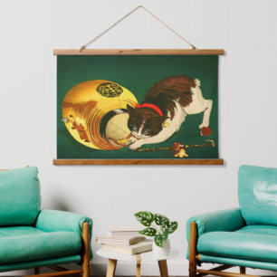 Cat and Lantern Kobayashi Kiyochika 1886 Cropped Hanging Tapestry