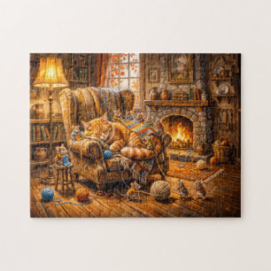 Cat and Mice Cosy Knitting Scene Jigsaw Puzzle