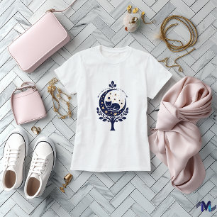 Cat and Moon Abstract Art Design T-Shirt