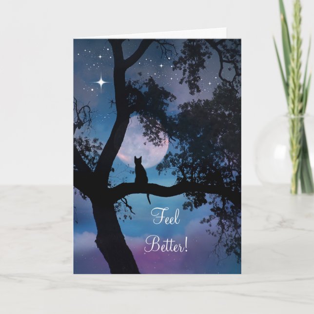 Cat and Moon Feel Better, Get Well Soon Card (Front)