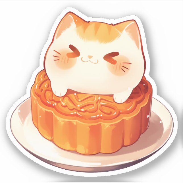 Cat and Mooncake Sticker (Front)