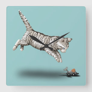Cat and Mouse cartoon Square Wall Clock