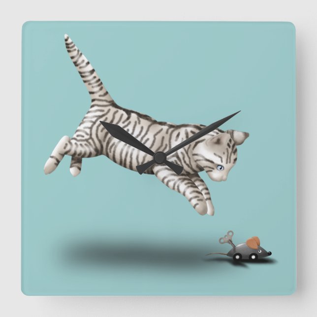Cat and Mouse cartoon Square Wall Clock (Front)