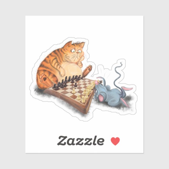 Cat and Mouse Playing Chess Cartoon Drawing Funny  (Sheet)