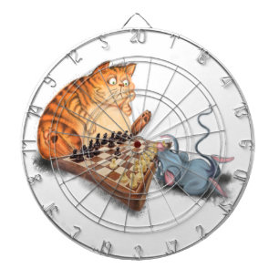 Cat and Mouse Playing Chess Cartoon Drawing Funny  Dartboard