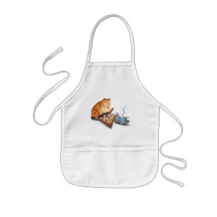Cat and Mouse Playing Chess Cartoon Drawing Funny  Kids Apron