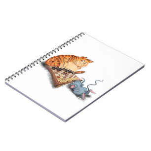 Cat and Mouse Playing Chess Cartoon Drawing Funny Notebook