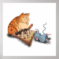 Cat and Mouse Playing Chess Cartoon Drawing Funny