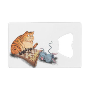 Cat and Mouse Playing Chess Funny Bottle Opener