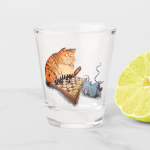 Cat and Mouse Playing Chess Funny Shot Glass
