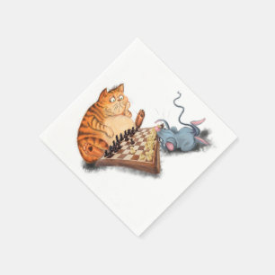 Cat and Mouse Playing Chess Napkins for Kids