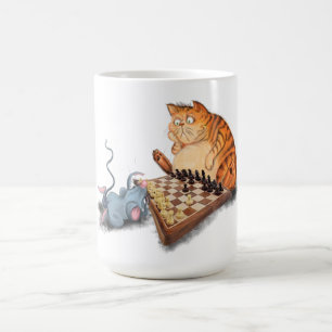 Cat and Mouse Playing Chess - Painting - Funny Coffee Mug