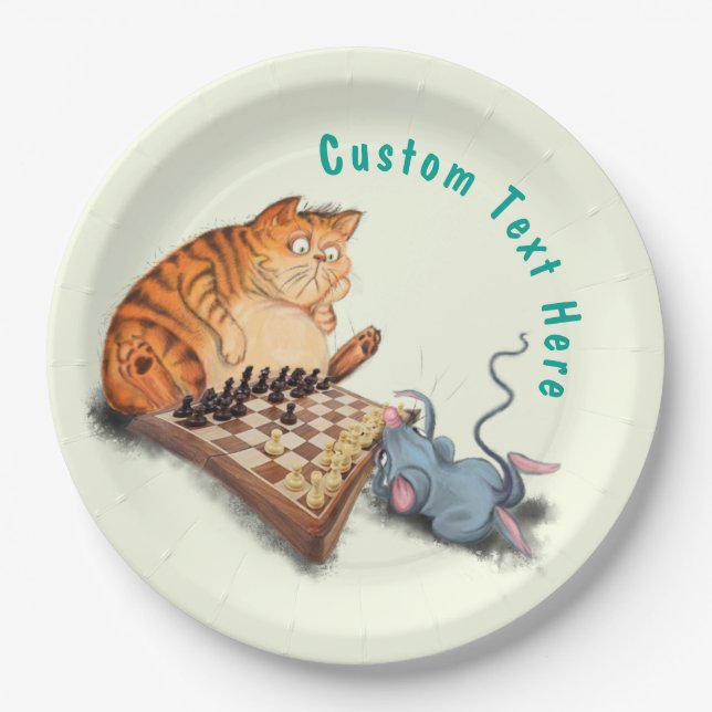 Cat and Mouse Playing Chess Your Text Paper Plates (Front)