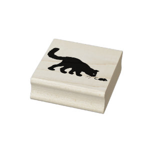 cat and mouse silhouette art stamp