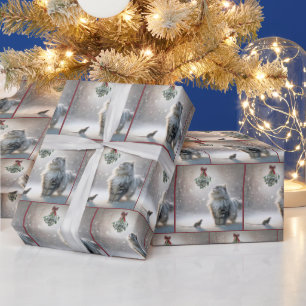 Cat and Mouse Under Mistletoe Wrapping Paper