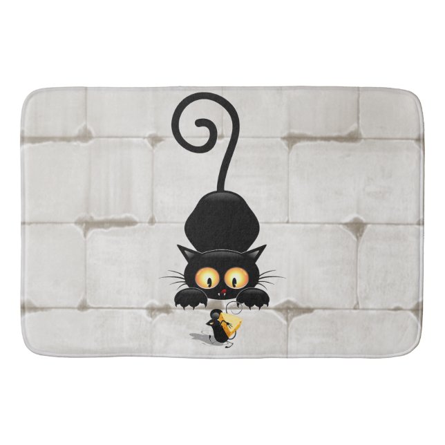 Cat and Mouse with Cheese Fun Cartoon Characters Bath Mat (Front)
