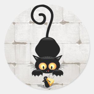 Cat and Mouse with Cheese Fun Cartoon Characters Classic Round Sticker