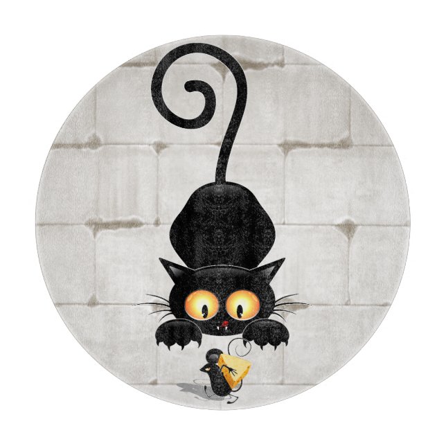 Cat and Mouse with Cheese Fun Cartoon Characters Cutting Board (Front)