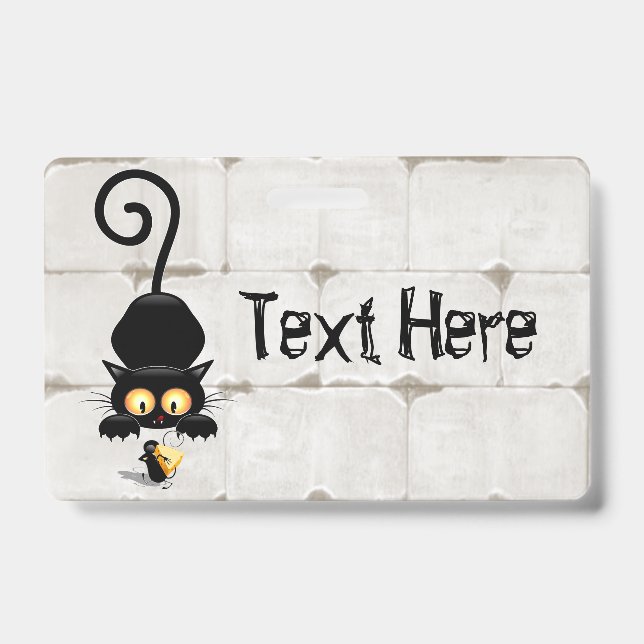 Cat and Mouse with Cheese Fun Cartoon Characters ID Badge (Front)