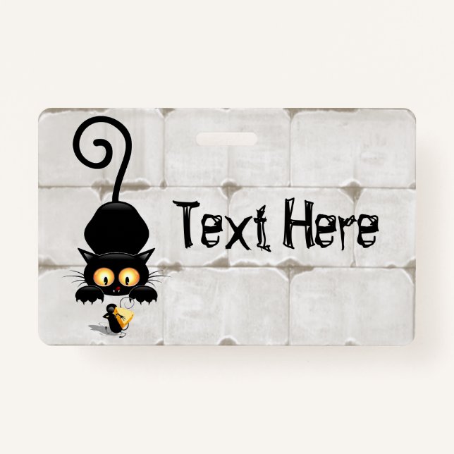 Cat and Mouse with Cheese Fun Cartoon Characters ID Badge (Front)