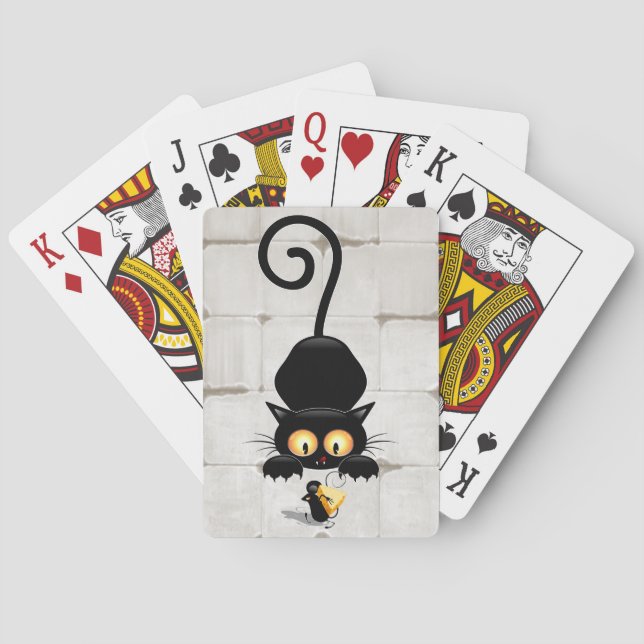 Cat and Mouse with Cheese Fun Cartoon Characters Playing Cards (Back)