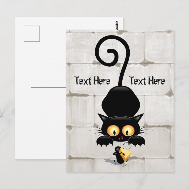 Cat and Mouse with Cheese Fun Cartoon Characters Postcard (Front/Back)
