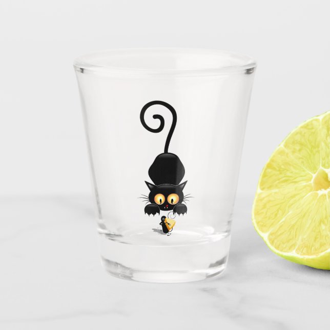 Cat and Mouse with Cheese Fun Cartoon Characters Shot Glass (Front)