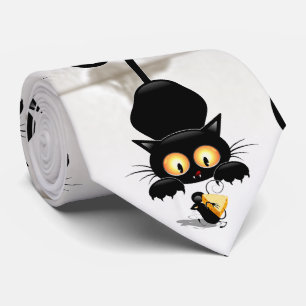 Cat and Mouse with Cheese Fun Cartoon Characters Tie