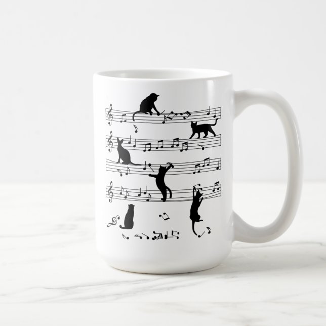 Cat And Music Lover Gift, Cat Playing Note Music Coffee Mug (Right)