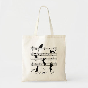 Cat And Music Lover Gift, Cat Playing Note Music Tote Bag