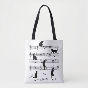 Cat And Music Lover Gift, Cat Playing Note Music Tote Bag