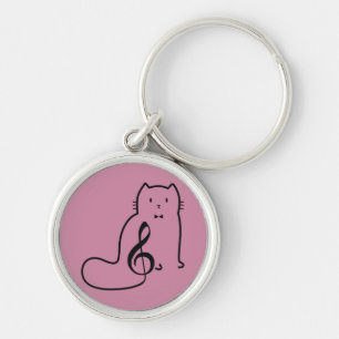 CAT AND MUSIC NOTE KEY RING