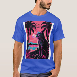 Cat and Nature Retrowave Synthwave T-Shirt