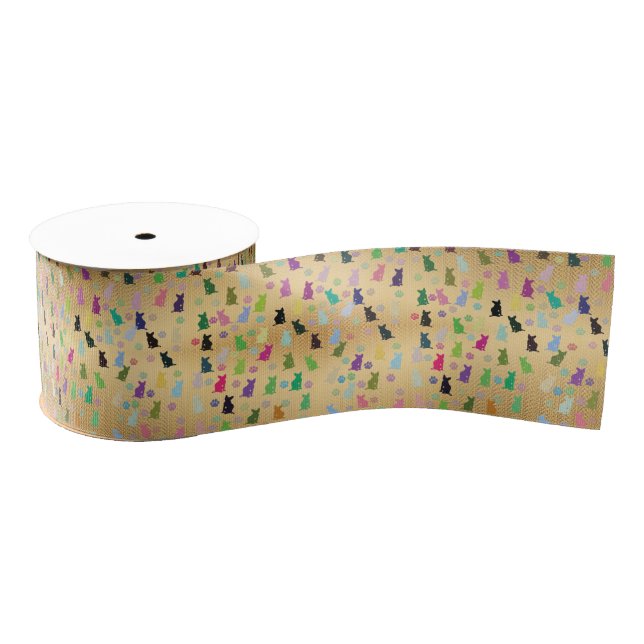 Cat and Paws Pattern Grosgrain Ribbon (Spool)