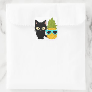 cat and pineapple are best friends square sticker