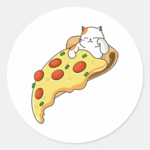 Cat and Pizza Classic Round Sticker