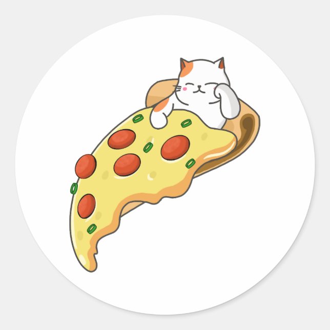 Cat and Pizza Classic Round Sticker (Front)