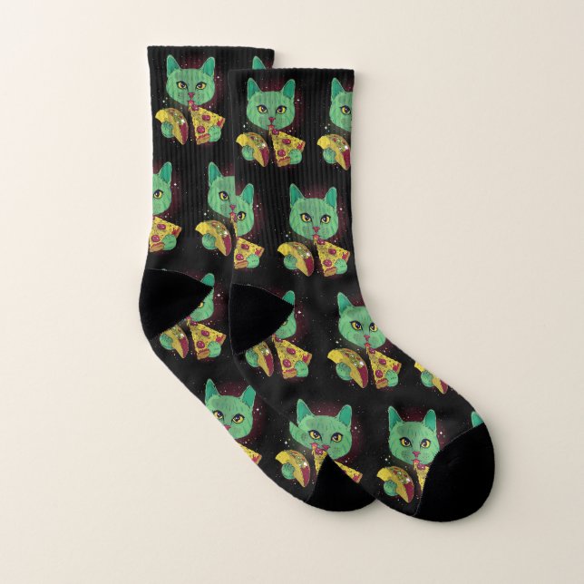 Cat and pizza socks (Pair)