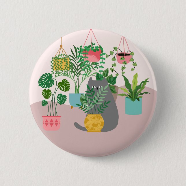 Cat and Plants 6 Cm Round Badge (Front)