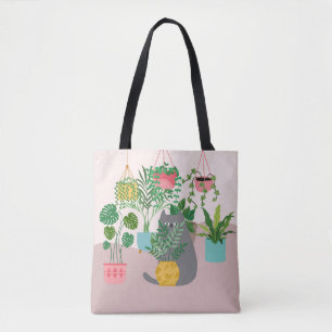Cat and Plants Tote Bag
