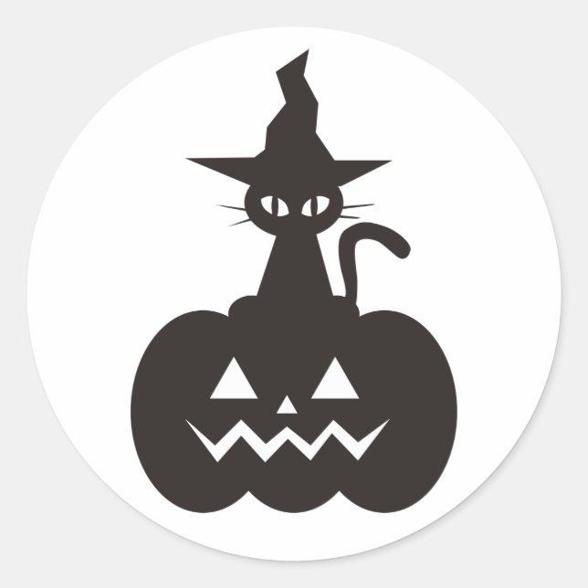 Cat and pumpkin boo classic round sticker (Front)