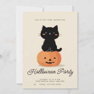 Cat and Pumpkin Halloween Party Holiday Card