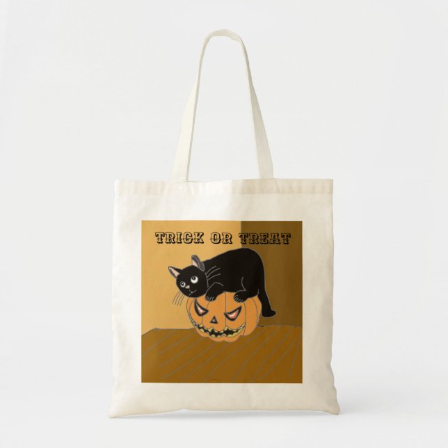 Cat and Pumpkin Halloween Tote Bag (Front)