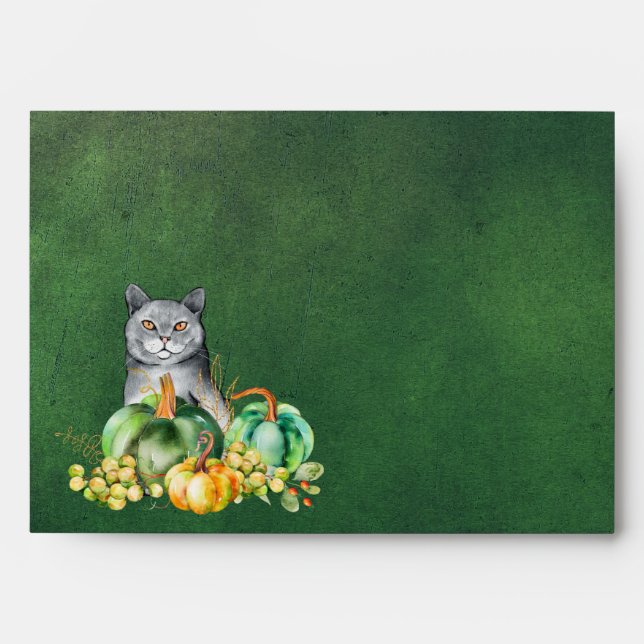 Cat and Pumpkins Thanksgiving Envelope (Front)