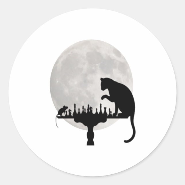 Cat and Rat Playing Chess   Classic Round Sticker (Front)