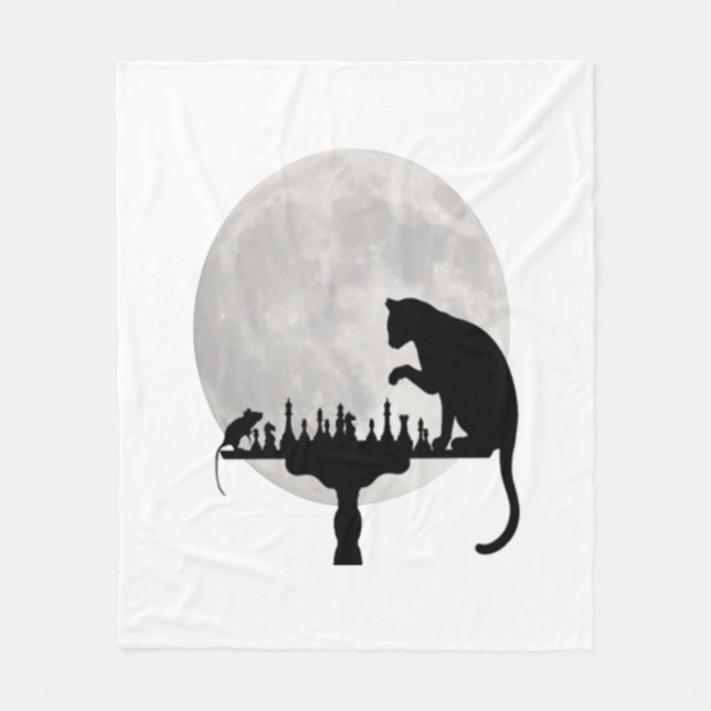 Cat and Rat Playing Chess   Fleece Blanket (Front)