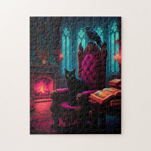 Cat and Raven Poe Vibes Jigsaw Puzzle